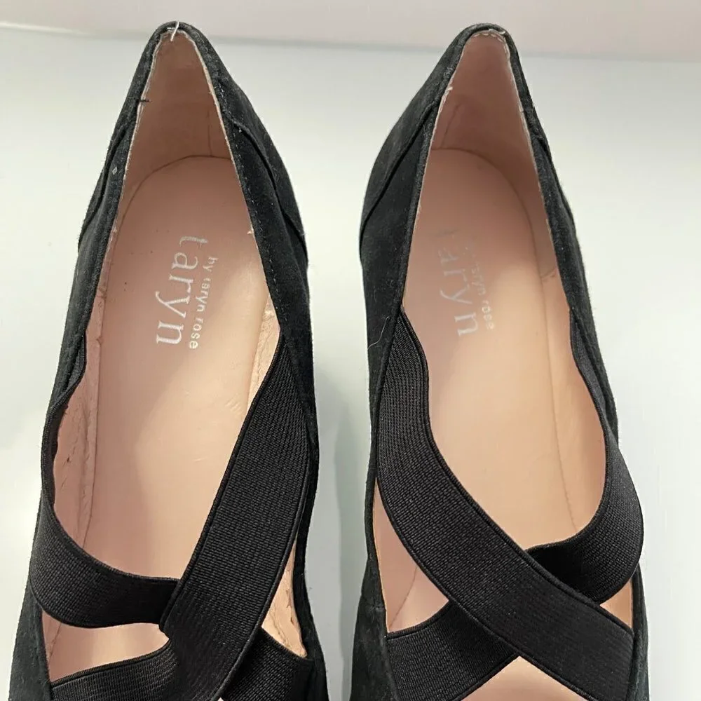 Taryn By Taryn Rose Women's Black Suede Crisscross Strap Wedge Heels Size 9.5